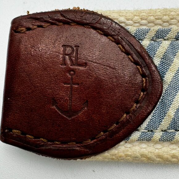 POLO RALPH LAUREN‎ Men\'s Large Flag Belt Nautical yacht club Embroidered Leather main image 6